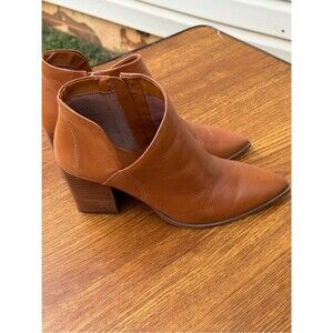 Arezzo Cora Leather Ankle Boots Women’s 10.5B Brown Pointed Toe Block Heel